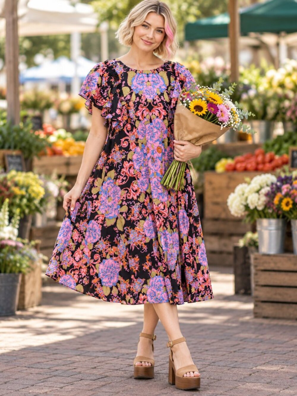 Free People Twilight Floral Ruffle Mini Dress NWT Small $138 Retail